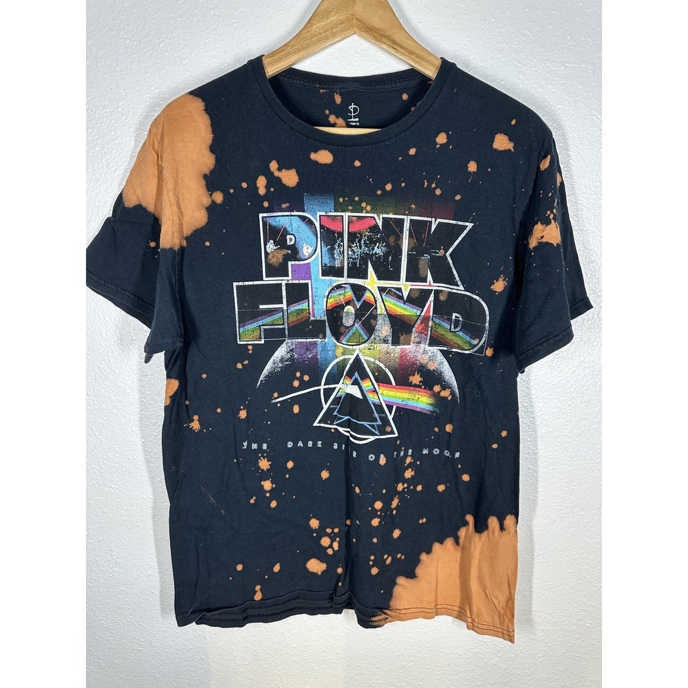 Pink Floyd Shirt Mens Medium Black Bleach Dye Dark Side‎ Of The Moon Graphic